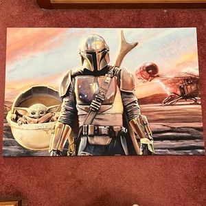 Mandalorian with Baby Yoda Wooden Wall Art